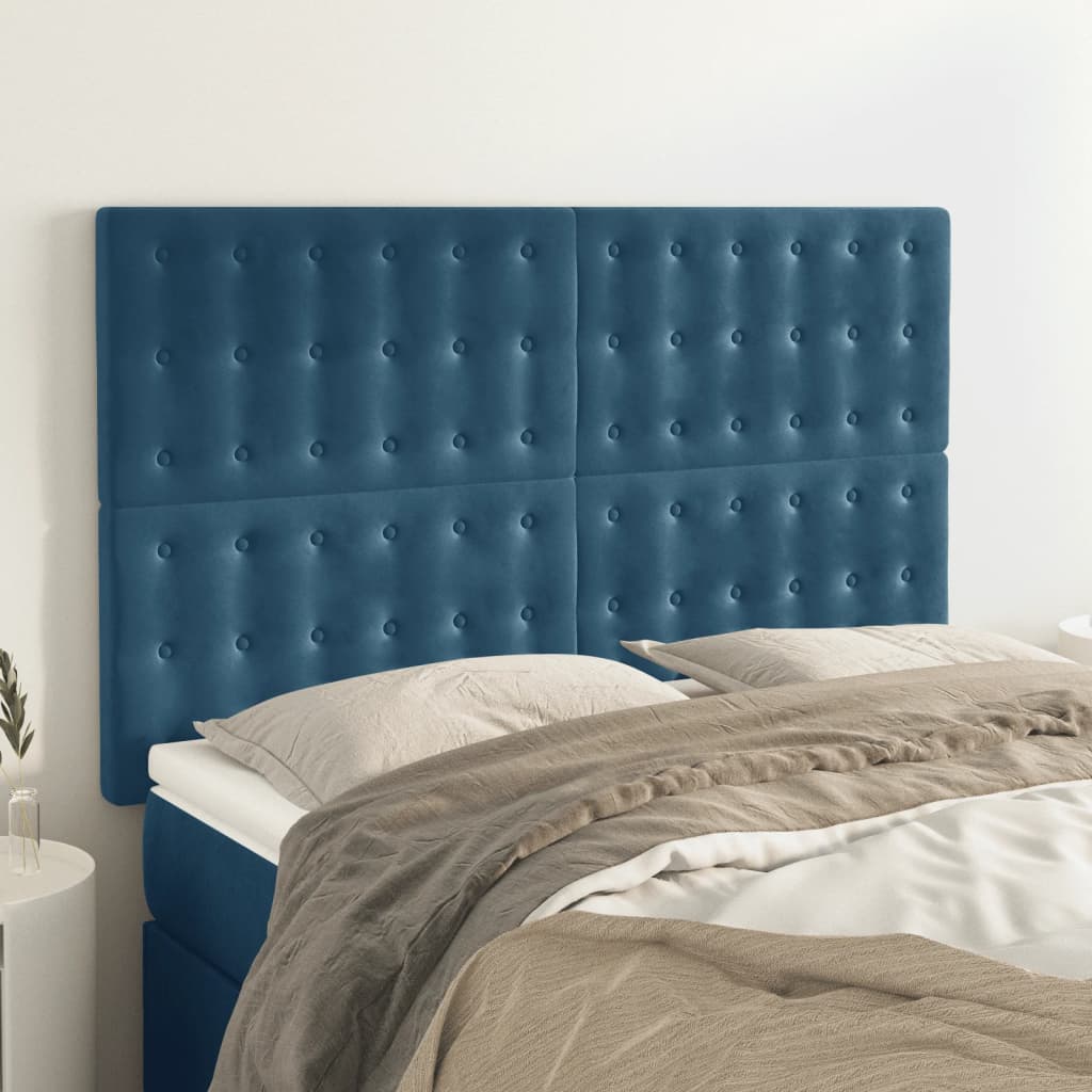 vidaXL Tăblii de pat, 4 buc, albastru închis, 72x5x78/88 cm, catifea vidaXL Tăblii de pat, 4 buc, albastru închis, 72x5x78/88 cm, catifea