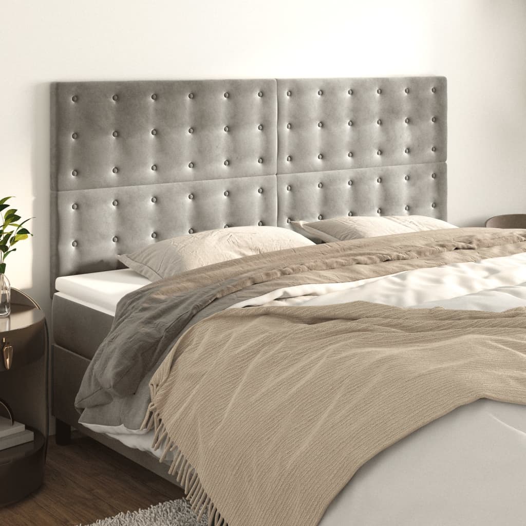 vidaXL Tăblii de pat, 4 buc, gri deschis, 90x5x78/88 cm, catifea vidaXL Tăblii de pat, 4 buc, gri deschis, 90x5x78/88 cm, catifea