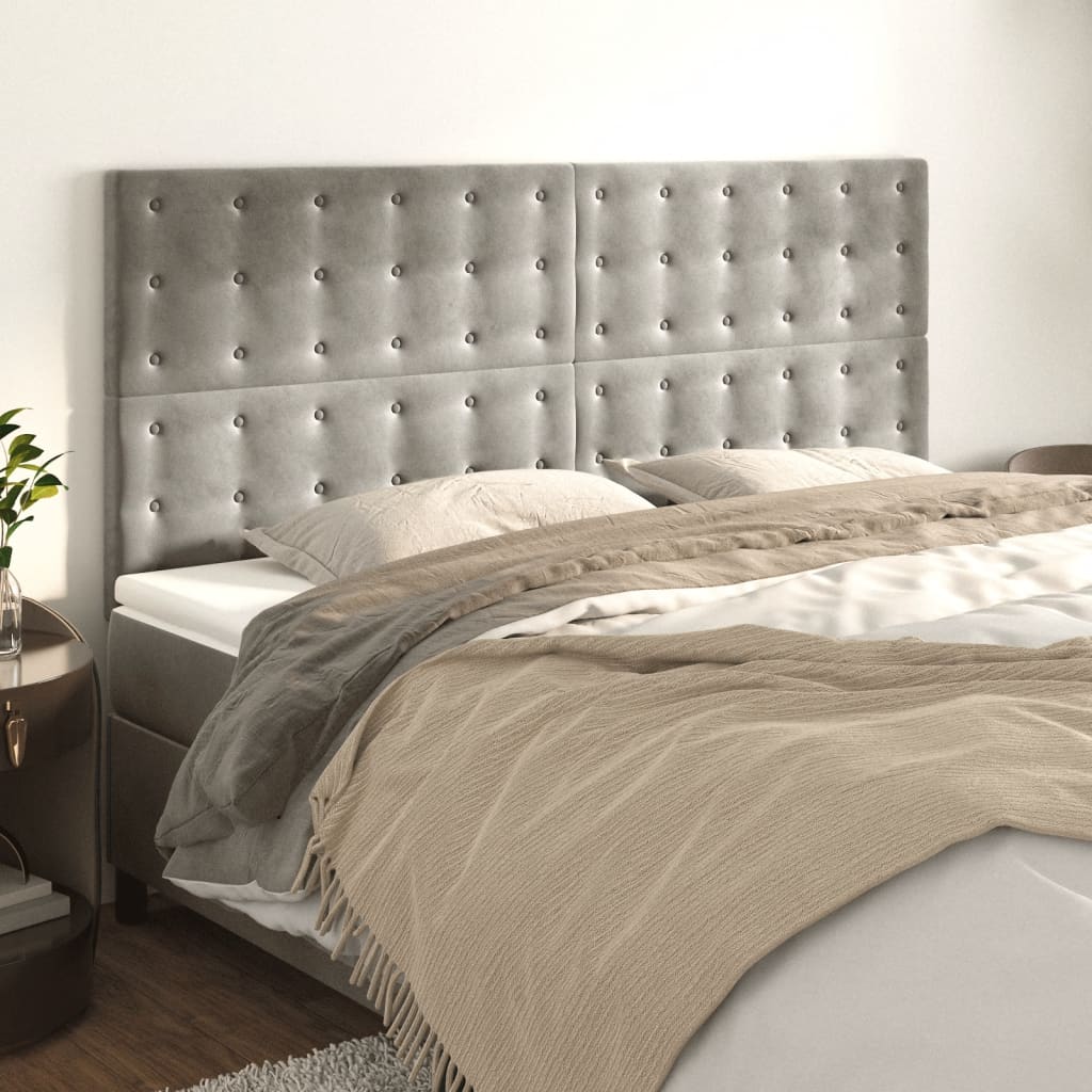 vidaXL Tăblii de pat, 4 buc, gri deschis, 100x5x78/88 cm, catifea vidaXL Tăblii de pat, 4 buc, gri deschis, 100x5x78/88 cm, catifea