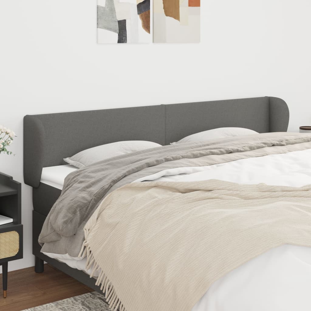 vidaXL Tăblie de pat cu aripioare gri închis 163x23x78/88 cm textil vidaXL Tăblie de pat cu aripioare gri închis 163x23x78/88 cm textil