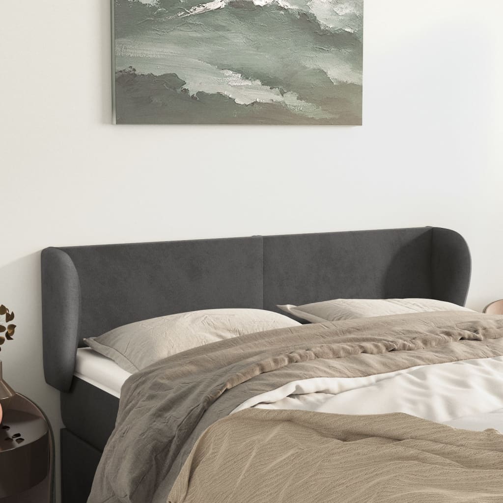 vidaXL Tăblie de pat cu aripioare gri închis 147x23x78/88 cm catifea vidaXL Tăblie de pat cu aripioare gri închis 147x23x78/88 cm catifea