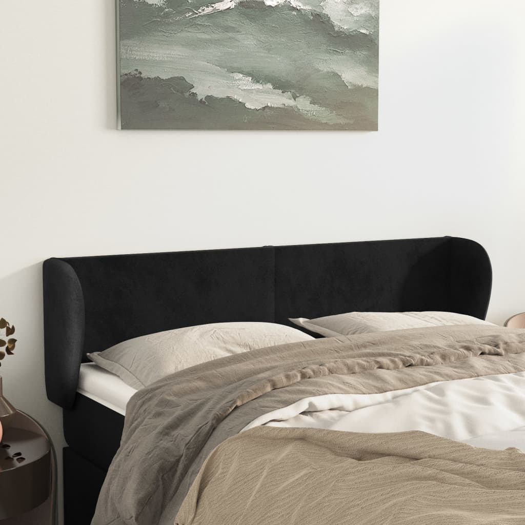 vidaXL Tăblie de pat cu aripioare negru 147x23x78/88 cm catifea vidaXL Tăblie de pat cu aripioare negru 147x23x78/88 cm catifea