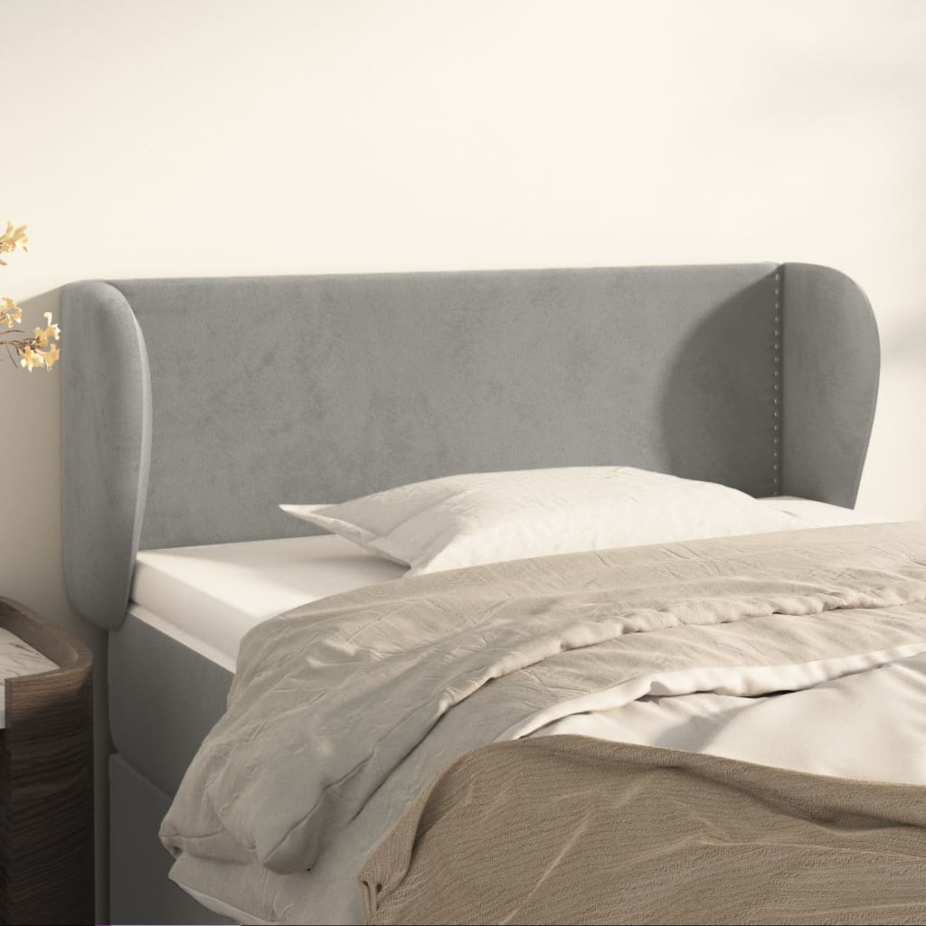 vidaXL Tăblie de pat cu aripioare gri deschis 103x23x78/88 cm catifea vidaXL Tăblie de pat cu aripioare gri deschis 103x23x78/88 cm catifea