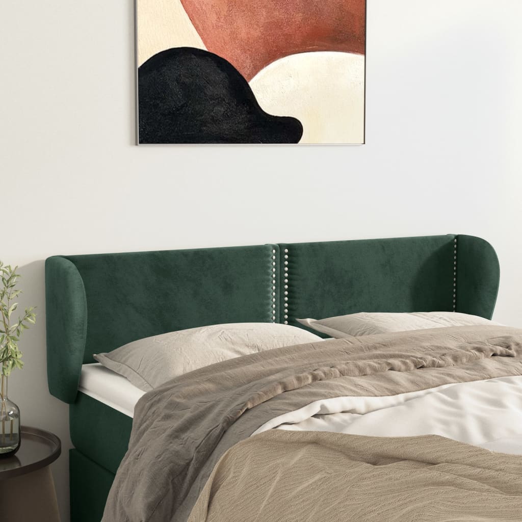 vidaXL Tăblie de pat cu aripioare verde închis 147x23x78/88 cm catifea vidaXL Tăblie de pat cu aripioare verde închis 147x23x78/88 cm catifea