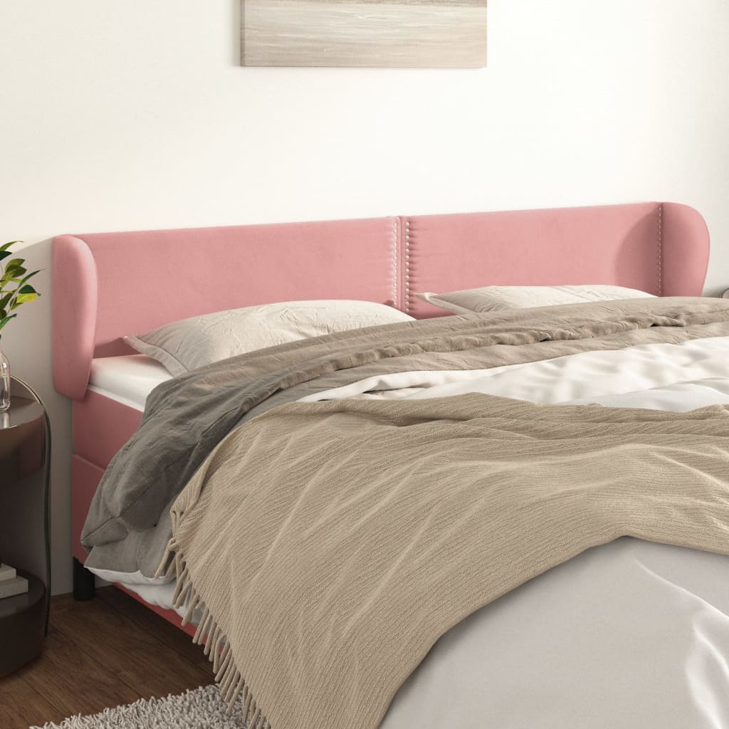 vidaXL Tăblie de pat cu aripioare roz 163x23x78/88 cm catifea