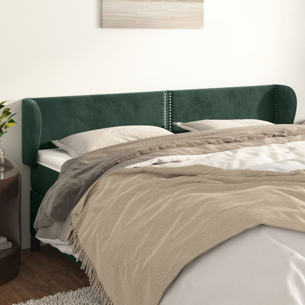 vidaXL Tăblie de pat cu aripioare verde închis 203x23x78/88 cm catifea
