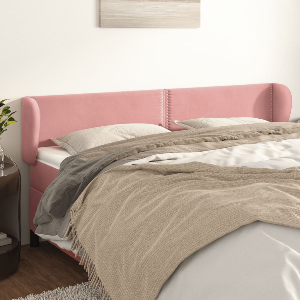 vidaXL Tăblie de pat cu aripioare roz 203x23x78/88 cm catifea vidaXL Tăblie de pat cu aripioare roz 203x23x78/88 cm catifea