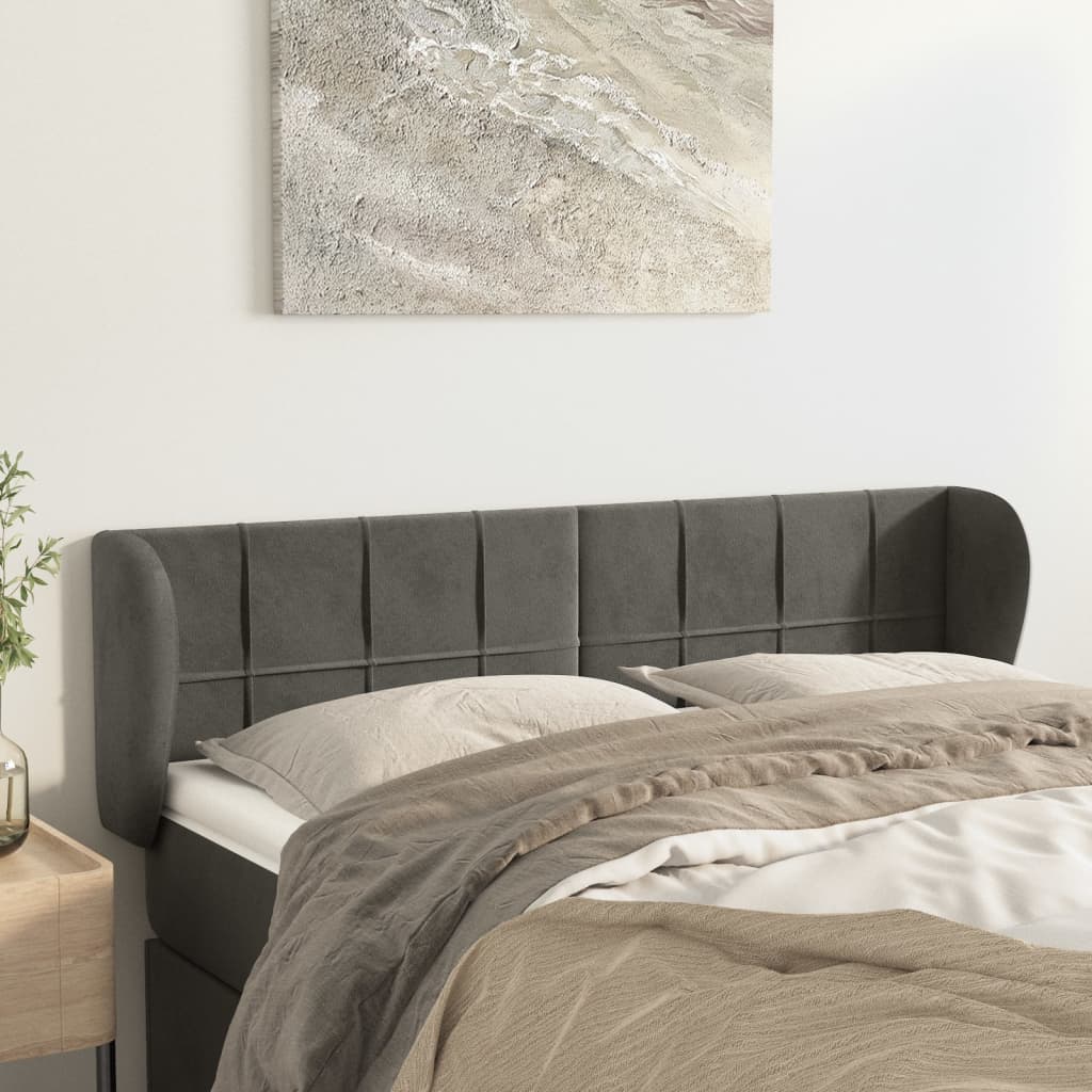 vidaXL Tăblie de pat cu aripioare gri închis 147x23x78/88 cm catifea vidaXL Tăblie de pat cu aripioare gri închis 147x23x78/88 cm catifea