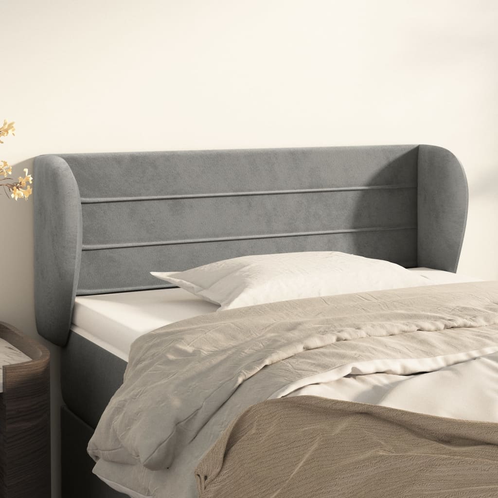 vidaXL Tăblie de pat cu aripioare gri deschis 103x23x78/88 cm catifea vidaXL Tăblie de pat cu aripioare gri deschis 103x23x78/88 cm catifea