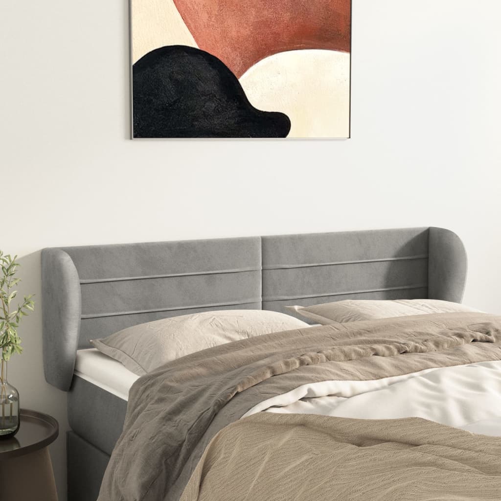 vidaXL Tăblie de pat cu aripioare gri deschis 147x23x78/88 cm catifea vidaXL Tăblie de pat cu aripioare gri deschis 147x23x78/88 cm catifea