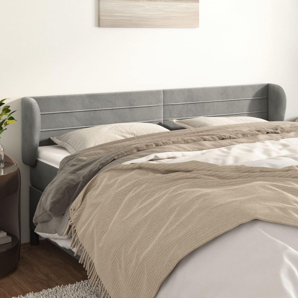 vidaXL Tăblie de pat cu aripioare gri deschis 203x23x78/88 cm catifea vidaXL Tăblie de pat cu aripioare gri deschis 203x23x78/88 cm catifea