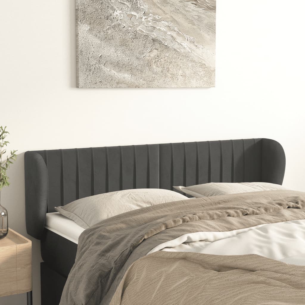 vidaXL Tăblie de pat cu aripioare gri închis 147x23x78/88 cm catifea vidaXL Tăblie de pat cu aripioare gri închis 147x23x78/88 cm catifea