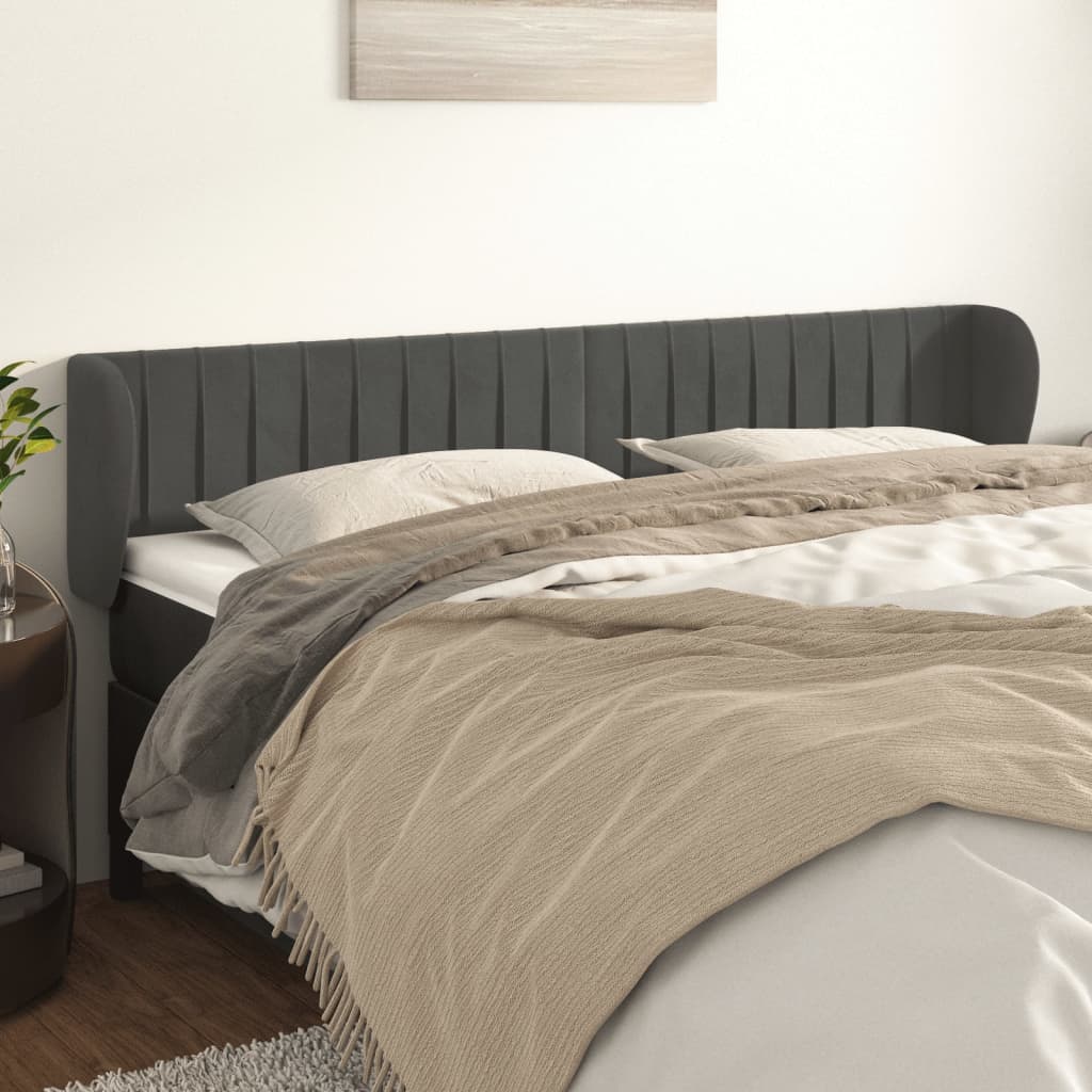 vidaXL Tăblie de pat cu aripioare gri închis 163x23x78/88 cm catifea vidaXL Tăblie de pat cu aripioare gri închis 163x23x78/88 cm catifea
