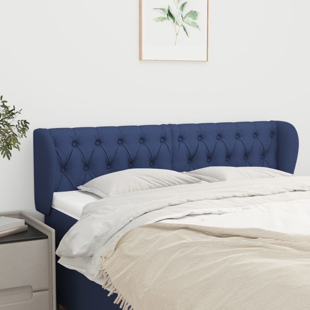vidaXL Tăblie de pat cu aripioare, albastru, 147x23x78/88 cm textil vidaXL Tăblie de pat cu aripioare, albastru, 147x23x78/88 cm textil