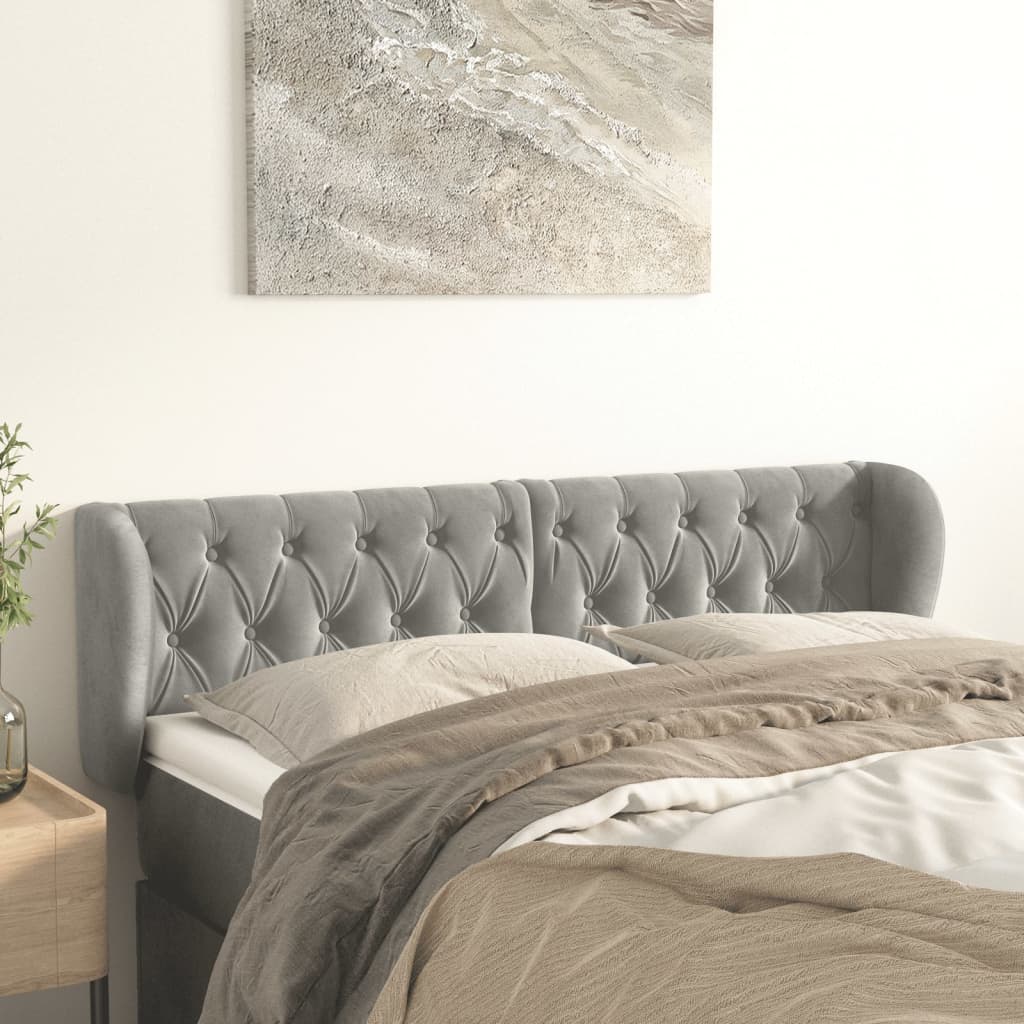 vidaXL Tăblie de pat cu aripioare gri deschis 163x23x78/88 cm catifea vidaXL Tăblie de pat cu aripioare gri deschis 163x23x78/88 cm catifea