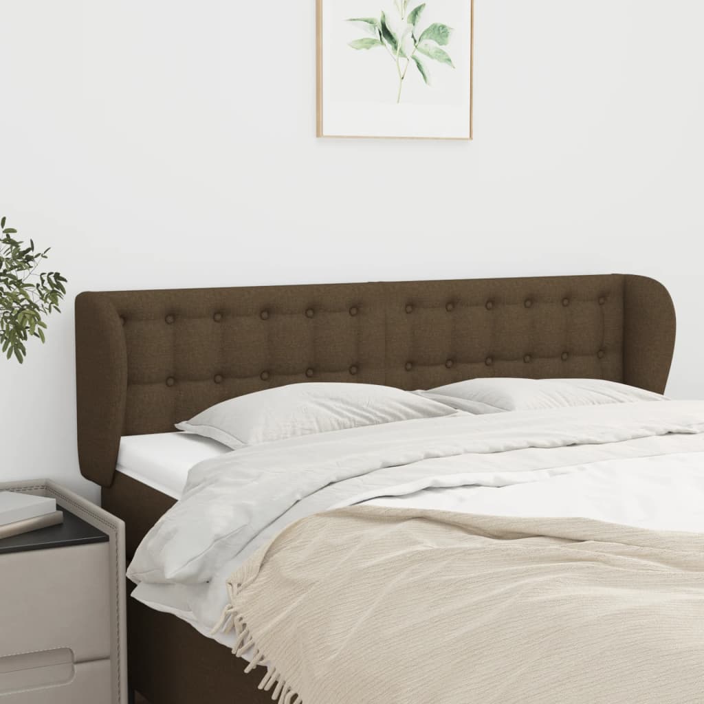 vidaXL Tăblie de pat cu aripioare maro închis 147x23x78/88 cm textil vidaXL Tăblie de pat cu aripioare maro închis 147x23x78/88 cm textil