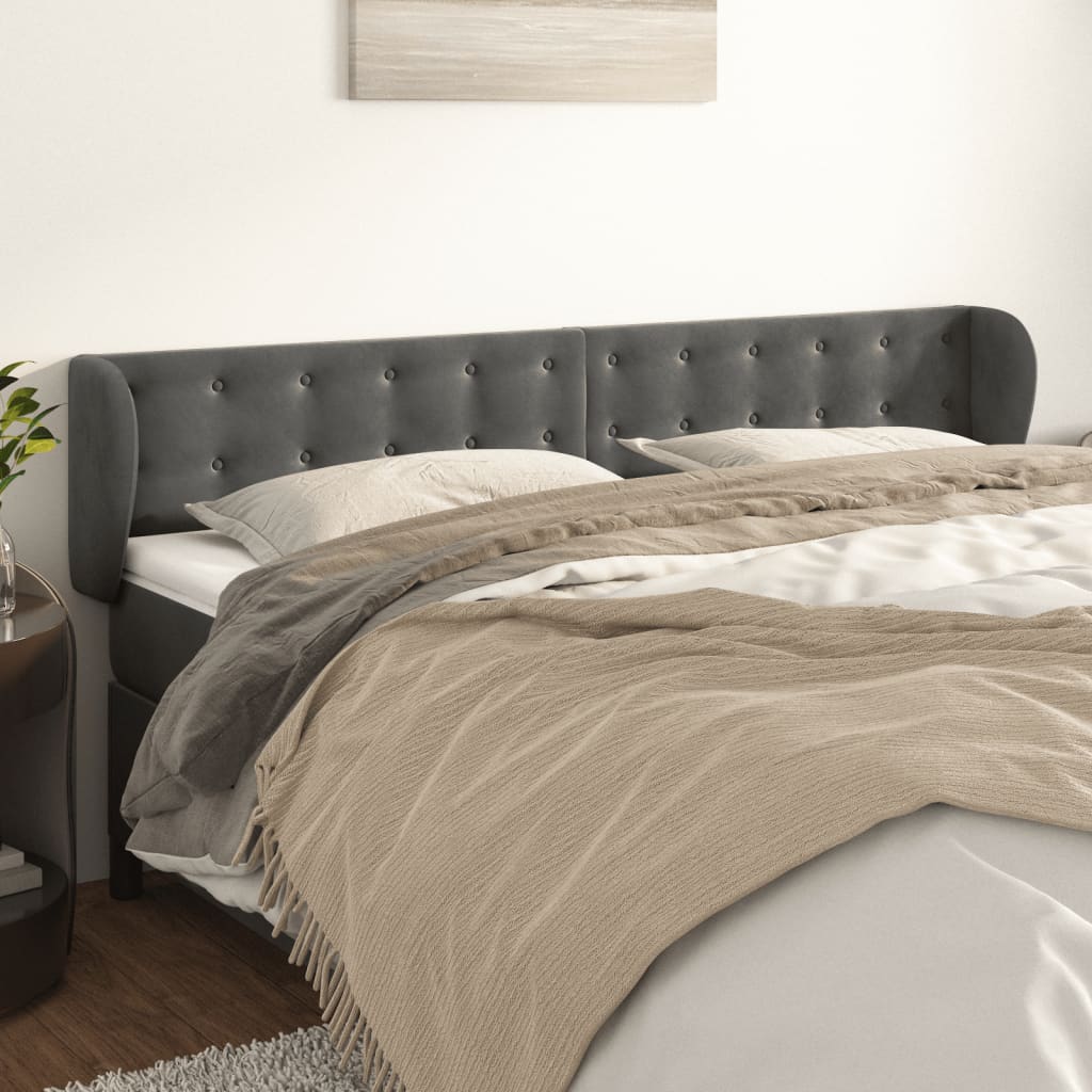 vidaXL Tăblie de pat cu aripioare gri închis 163x23x78/88 cm catifea vidaXL Tăblie de pat cu aripioare gri închis 163x23x78/88 cm catifea