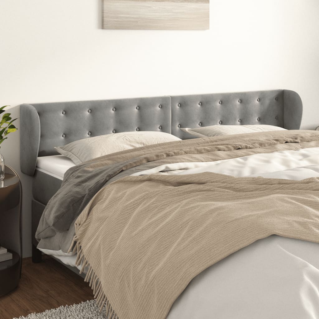 vidaXL Tăblie de pat cu aripioare gri deschis 203x23x78/88 cm catifea vidaXL Tăblie de pat cu aripioare gri deschis 203x23x78/88 cm catifea