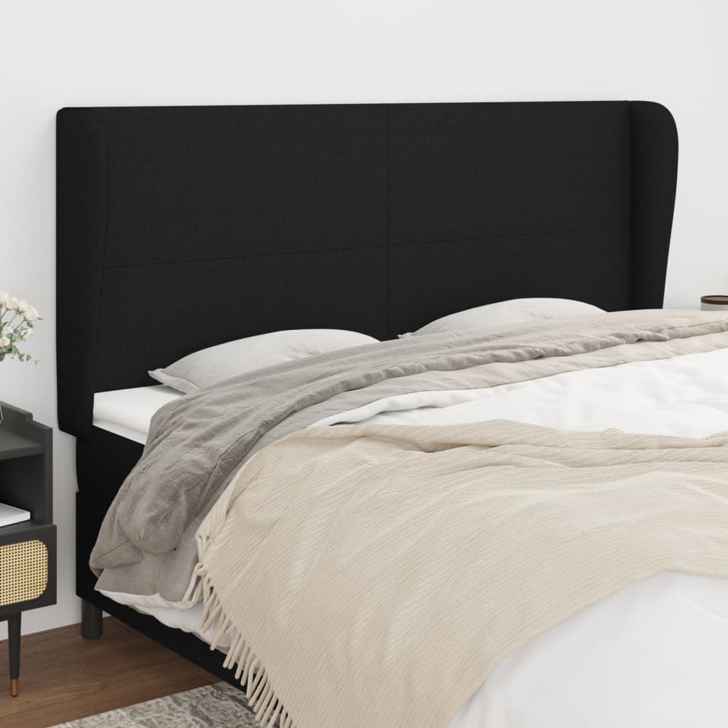 vidaXL Tăblie de pat cu aripioare, negru, 203x23x118/128 cm, textil vidaXL Tăblie de pat cu aripioare, negru, 203x23x118/128 cm, textil