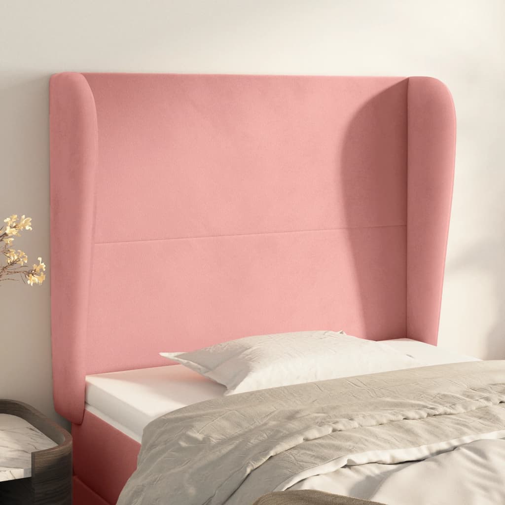 vidaXL Tăblie de pat cu aripioare, roz, 83x23x118/128 cm, catifea vidaXL Tăblie de pat cu aripioare, roz, 83x23x118/128 cm, catifea