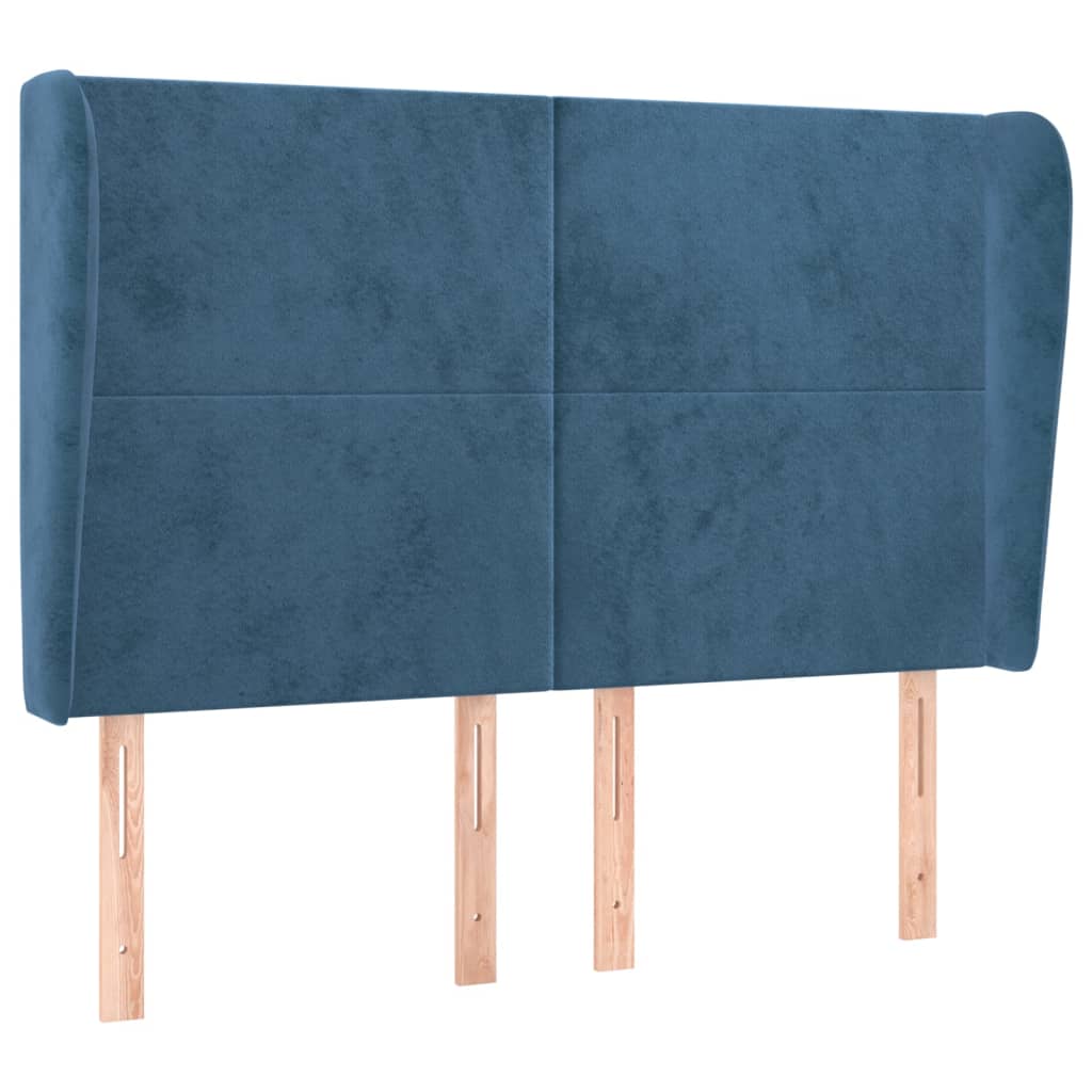 vidaXL Tăblie pat cu urechi albastru închis 147x23x118/128 cm catifea vidaXL Tăblie pat cu urechi albastru închis 147x23x118/128 cm catifea
