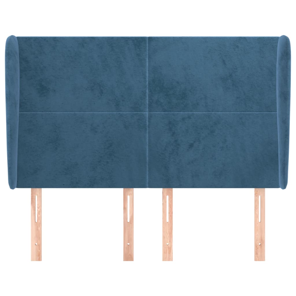 vidaXL Tăblie pat cu urechi albastru închis 147x23x118/128 cm catifea vidaXL Tăblie pat cu urechi albastru închis 147x23x118/128 cm catifea