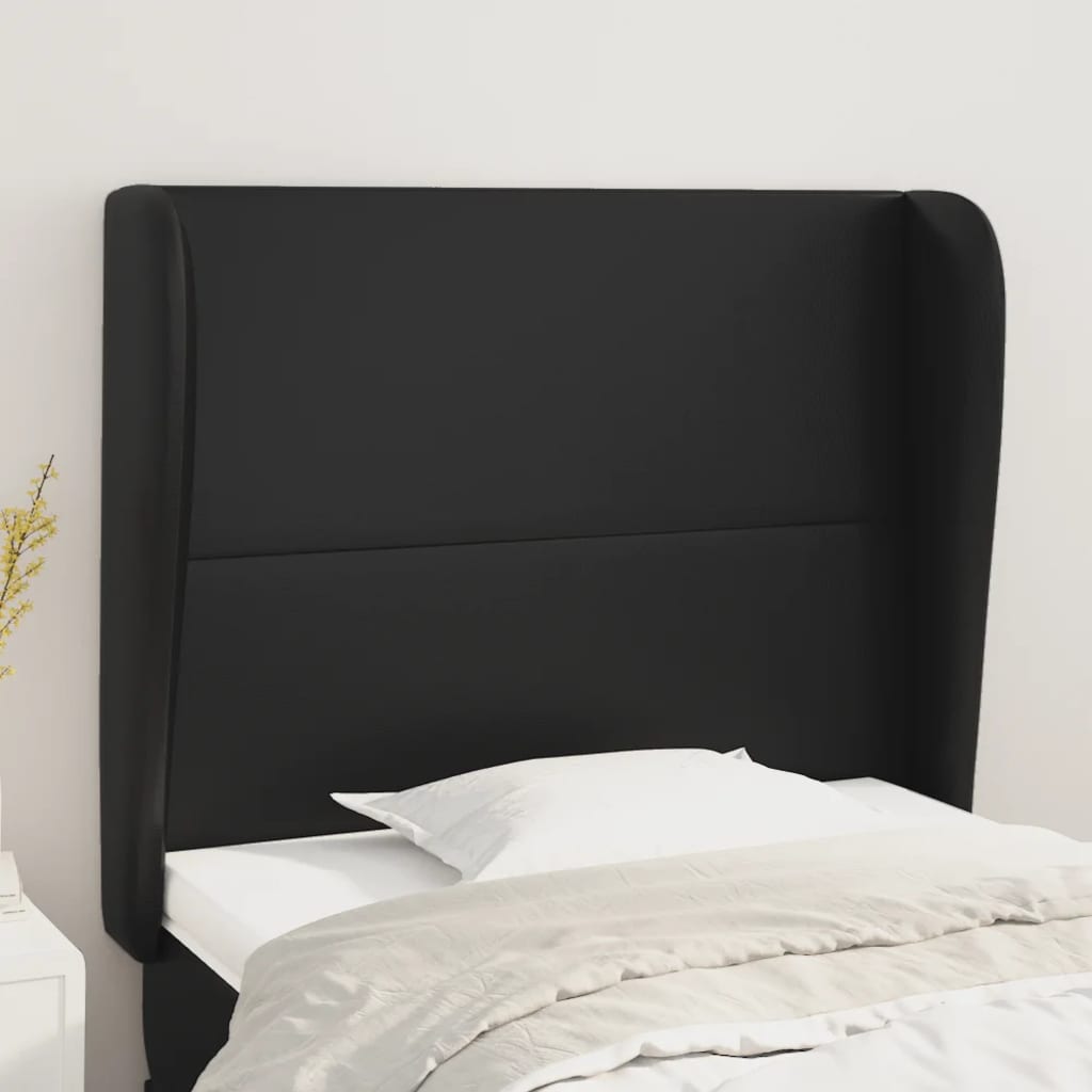 vidaXL Tăblie de pat cu aripioare, negru, 83x23x118/128 cm, piele eco vidaXL Tăblie de pat cu aripioare, negru, 83x23x118/128 cm, piele eco