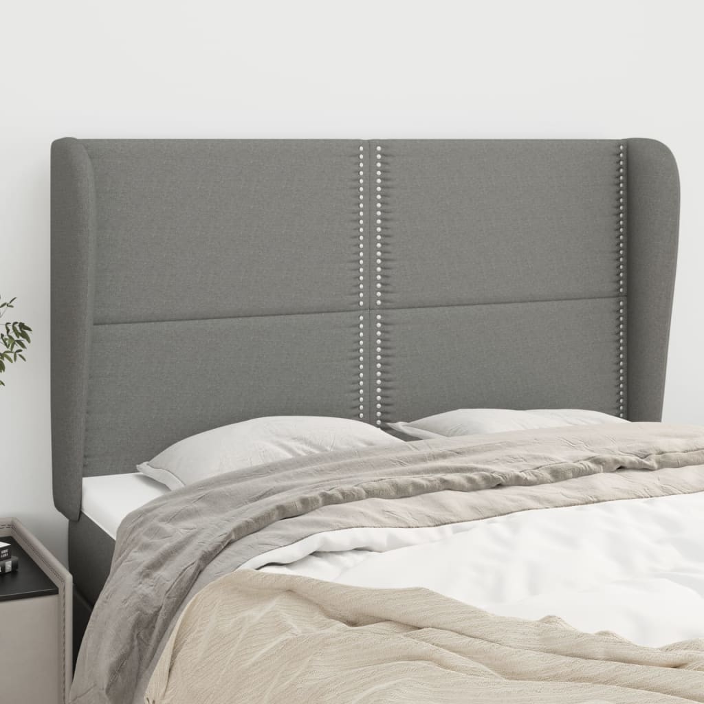 vidaXL Tăblie de pat cu aripioare gri închis 147x23x118/128 cm textil