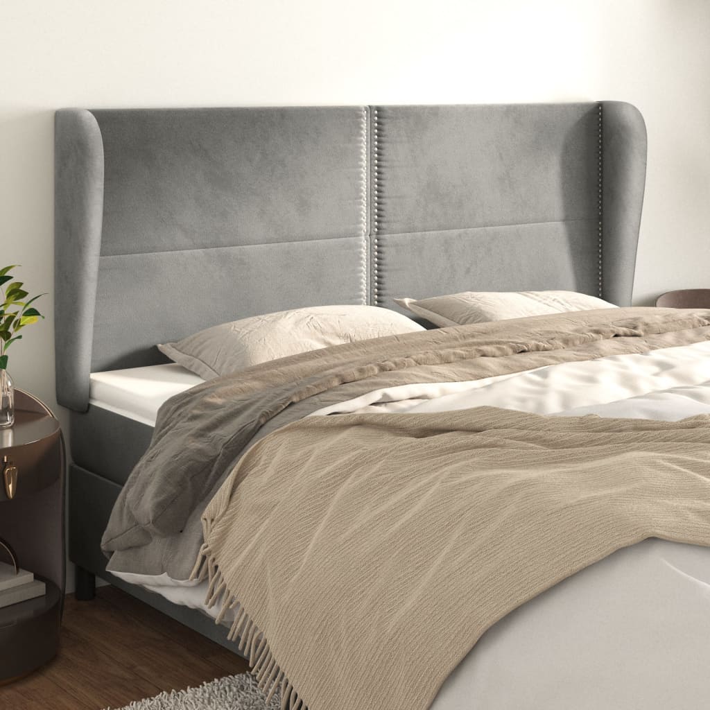 vidaXL Tăblie de pat cu aripioare gri deschis 203x23x118/128cm catifea