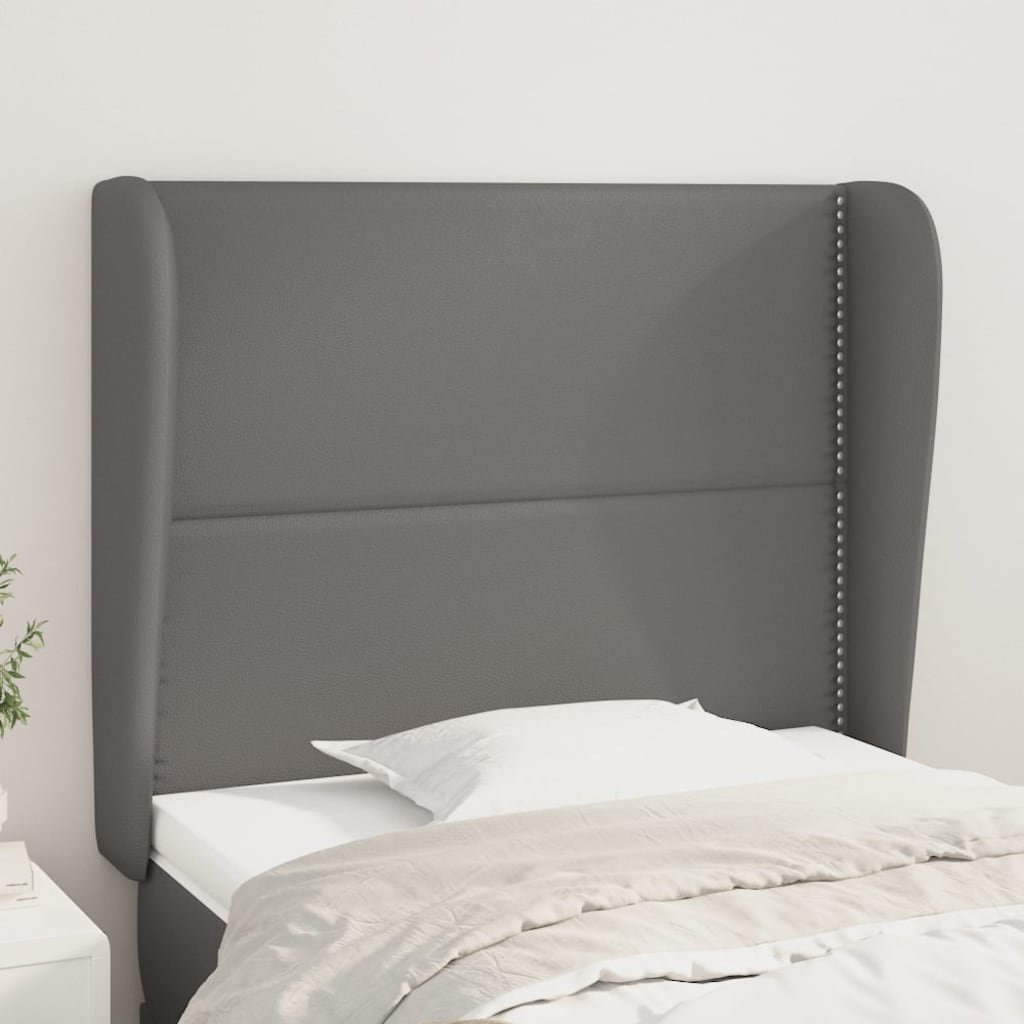 vidaXL Tăblie de pat cu aripioare, gri, 83x23x118/128 cm, piele eco vidaXL Tăblie de pat cu aripioare, gri, 83x23x118/128 cm, piele eco