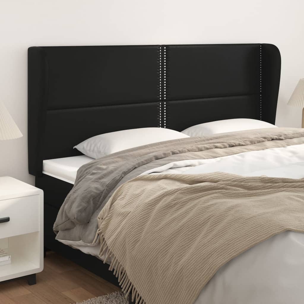 vidaXL Tăblie de pat cu aripioare, negru, 183x23x118/128 cm, piele eco