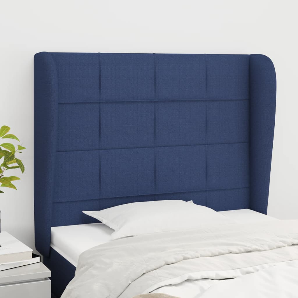 vidaXL Tăblie de pat cu aripioare, albastru, 83x23x118/128 cm, textil vidaXL Tăblie de pat cu aripioare, albastru, 83x23x118/128 cm, textil