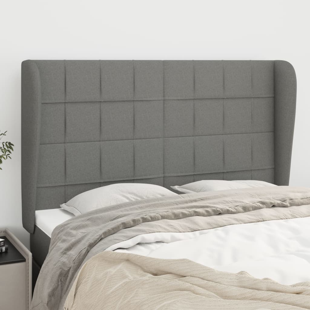 vidaXL Tăblie de pat cu aripioare gri închis 147x23x118/128 cm textil vidaXL Tăblie de pat cu aripioare gri închis 147x23x118/128 cm textil