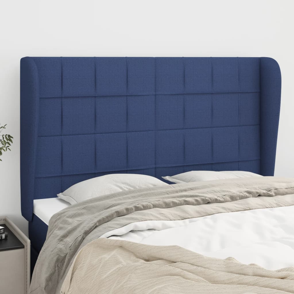 vidaXL Tăblie de pat cu aripioare, albastru, 147x23x118/128 cm, textil vidaXL Tăblie de pat cu aripioare, albastru, 147x23x118/128 cm, textil