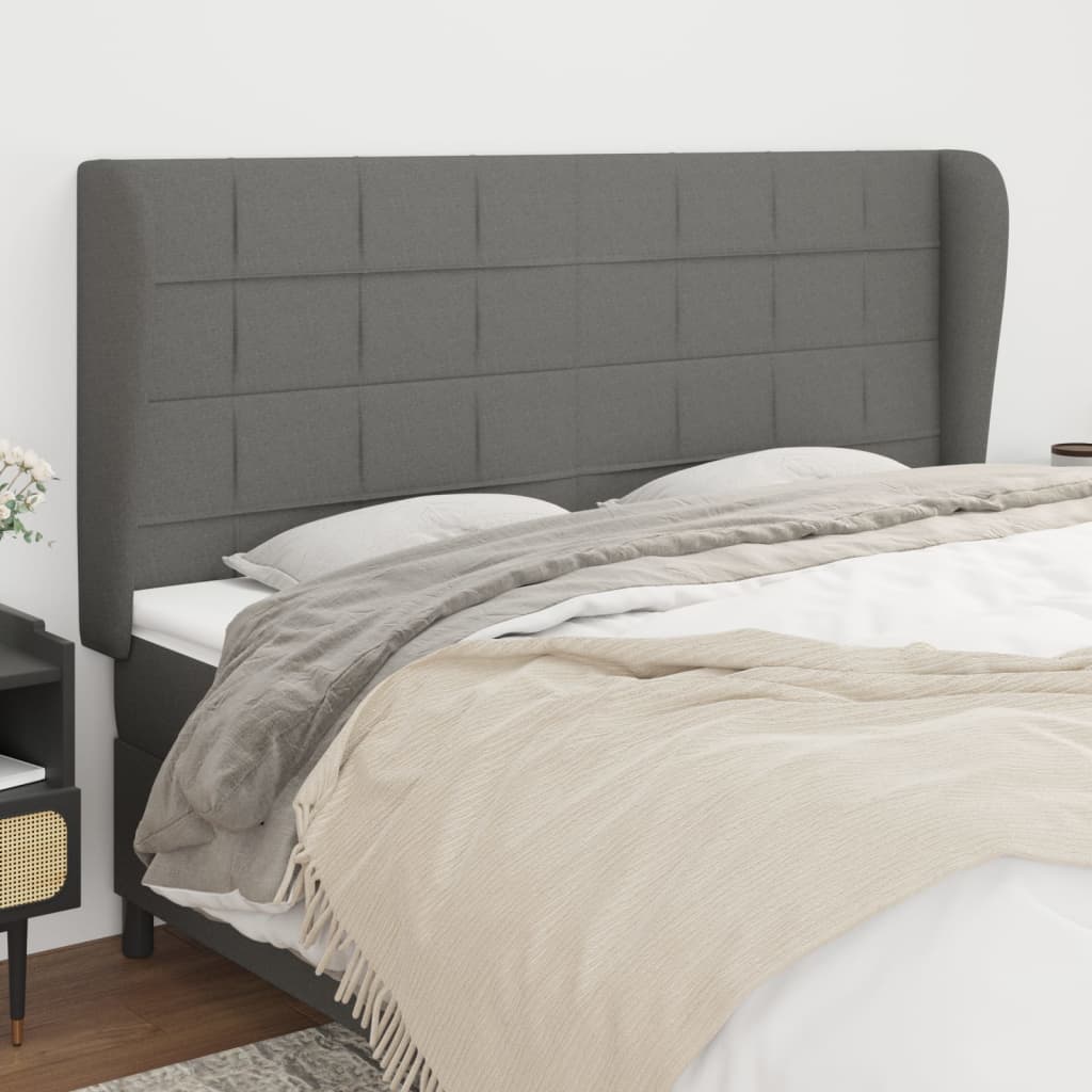 vidaXL Tăblie de pat cu aripioare gri închis 163x23x118/128 cm textil vidaXL Tăblie de pat cu aripioare gri închis 163x23x118/128 cm textil