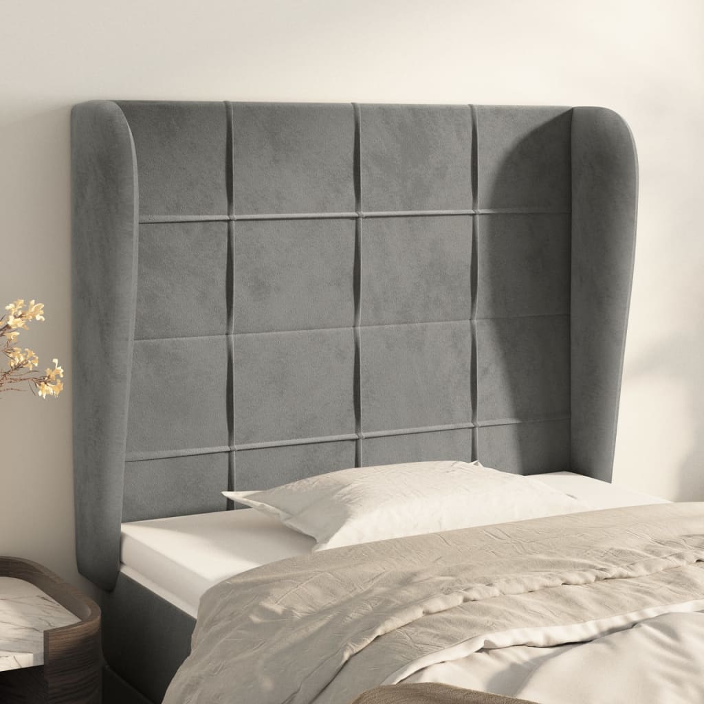 vidaXL Tăblie de pat cu aripioare gri deschis 103x23x118/128cm catifea vidaXL Tăblie de pat cu aripioare gri deschis 103x23x118/128cm catifea
