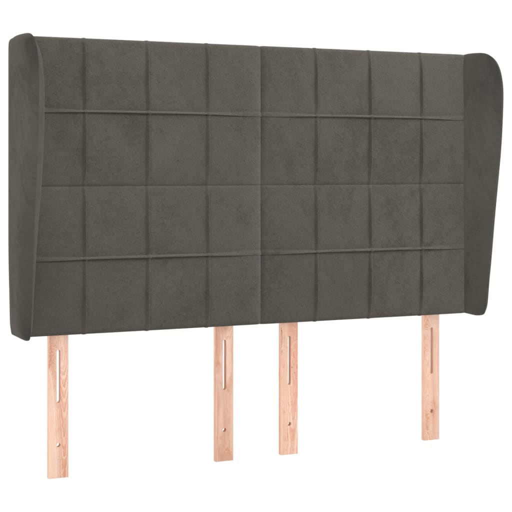 vidaXL Tăblie de pat cu aripioare gri închis 147x23x118/128 cm catifea