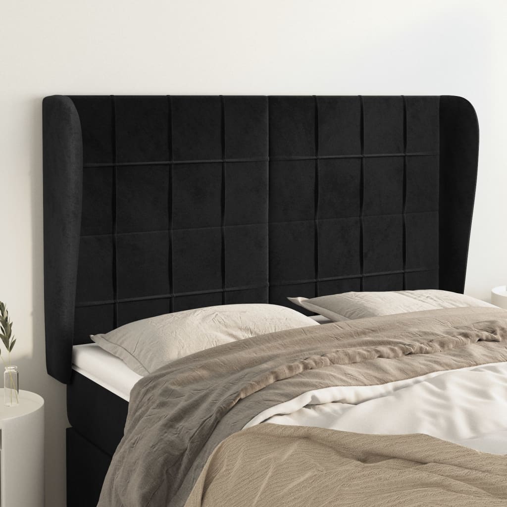 vidaXL Tăblie de pat cu aripioare, negru, 147x23x118/128 cm, catifea