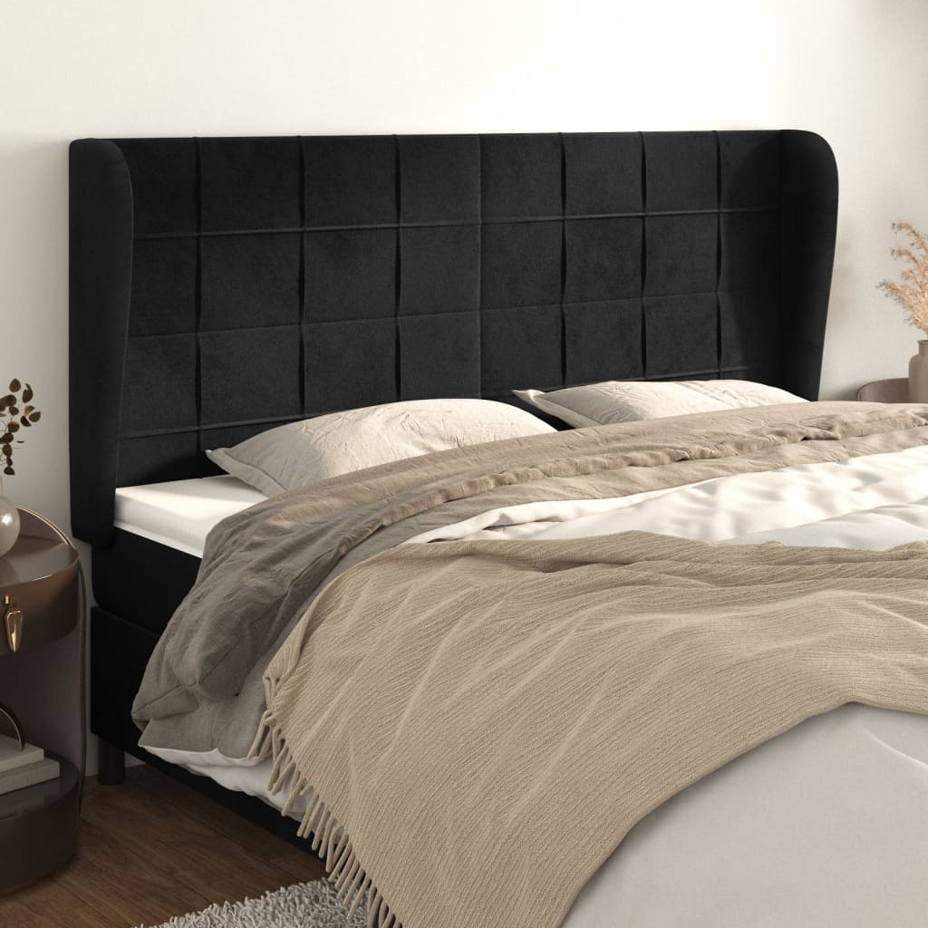 vidaXL Tăblie de pat cu aripioare, negru, 203x23x118/128 cm, catifea