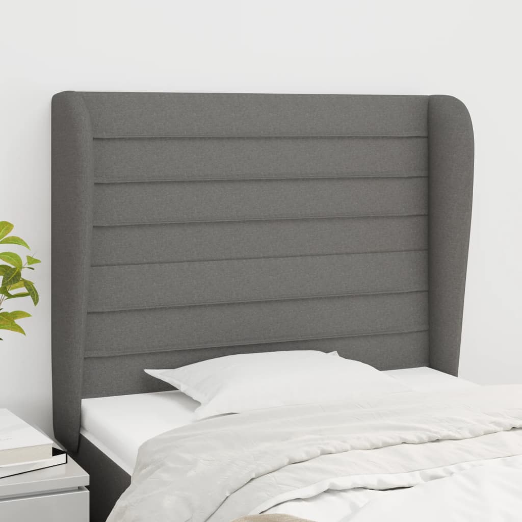 vidaXL Tăblie de pat cu aripioare gri închis 83x23x118/128 cm textil vidaXL Tăblie de pat cu aripioare gri închis 83x23x118/128 cm textil