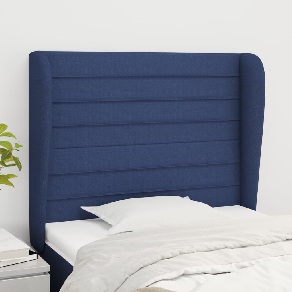 vidaXL Tăblie de pat cu aripioare, albastru, 103x23x118/128 cm, textil vidaXL Tăblie de pat cu aripioare, albastru, 103x23x118/128 cm, textil
