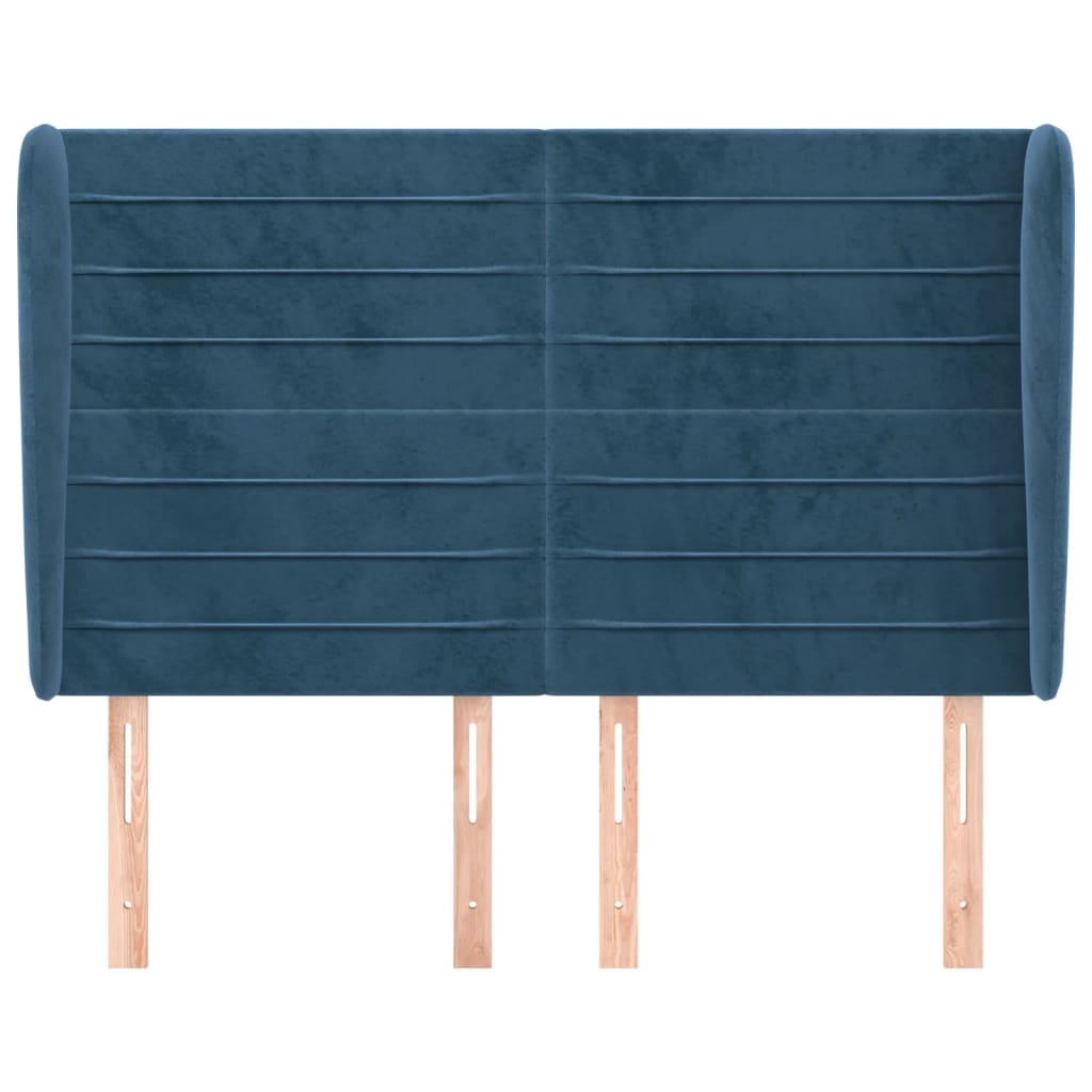 vidaXL Tăblie pat cu urechi albastru închis 147x23x118/128 cm catifea vidaXL Tăblie pat cu urechi albastru închis 147x23x118/128 cm catifea