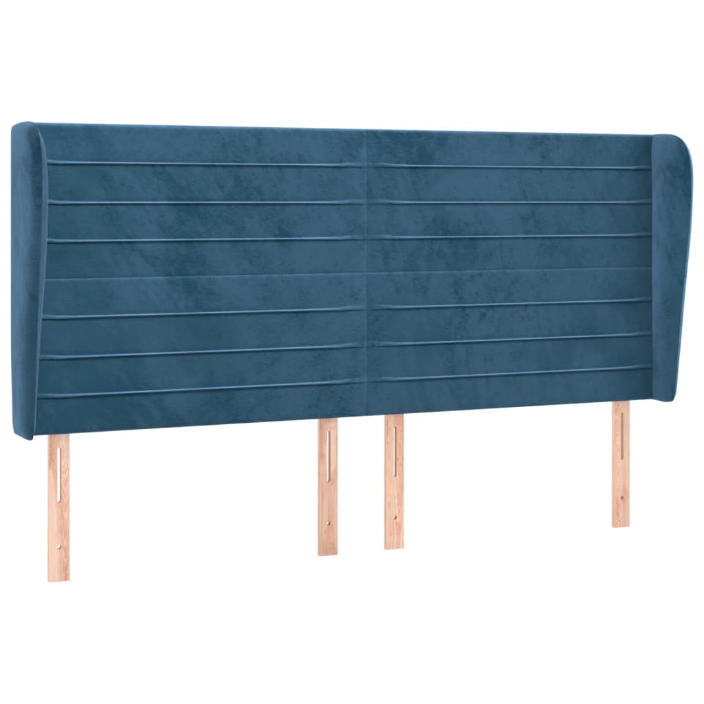 vidaXL Tăblie pat cu urechi albastru închis 163x23x118/128 cm catifea vidaXL Tăblie pat cu urechi albastru închis 163x23x118/128 cm catifea