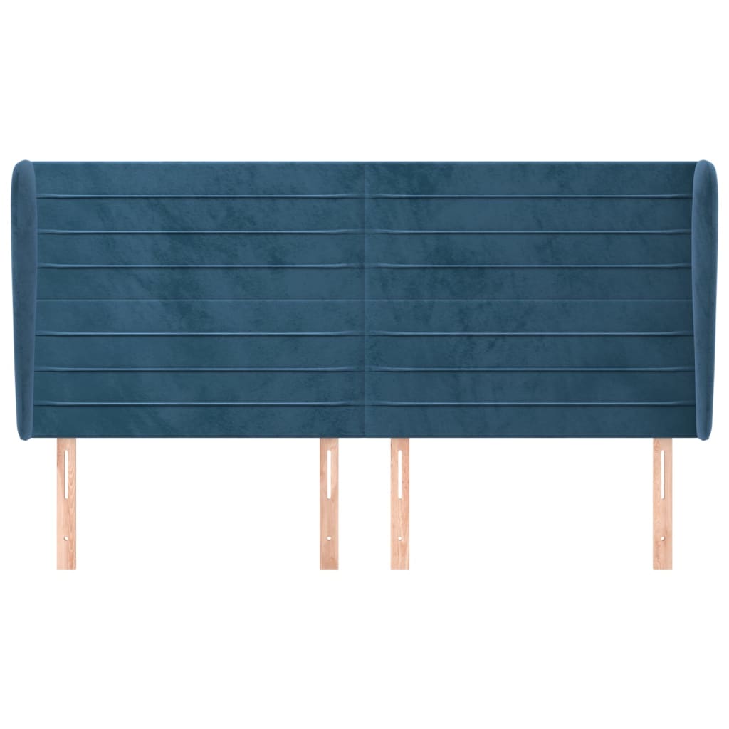 vidaXL Tăblie pat cu urechi albastru închis 183x23x118/128 cm catifea vidaXL Tăblie pat cu urechi albastru închis 183x23x118/128 cm catifea