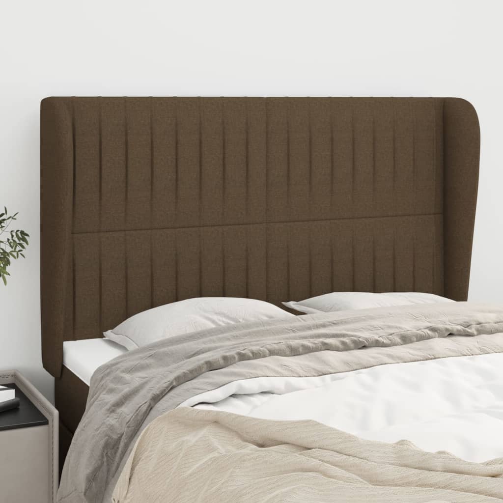 vidaXL Tăblie de pat cu aripioare maro închis 147x23x118/128 cm textil