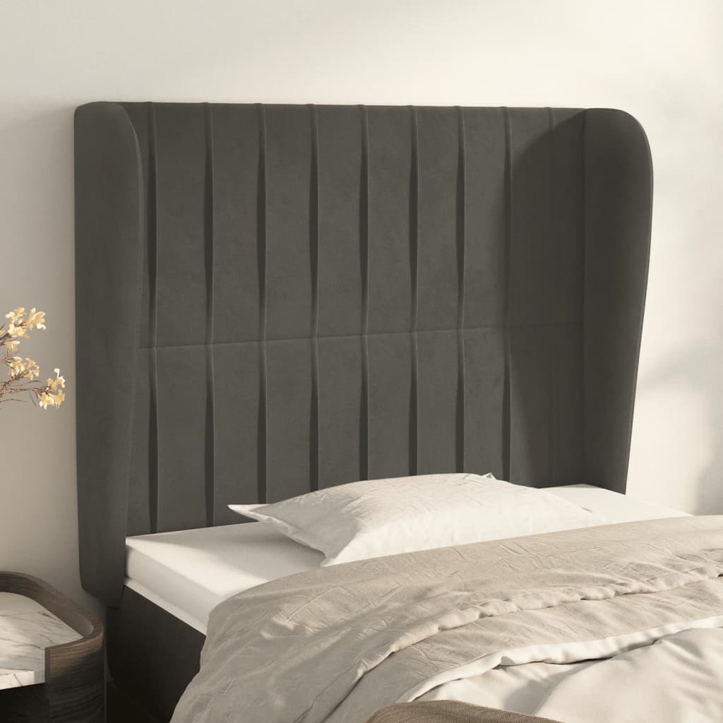 vidaXL Tăblie de pat cu aripioare gri închis 83x23x118/128 cm catifea