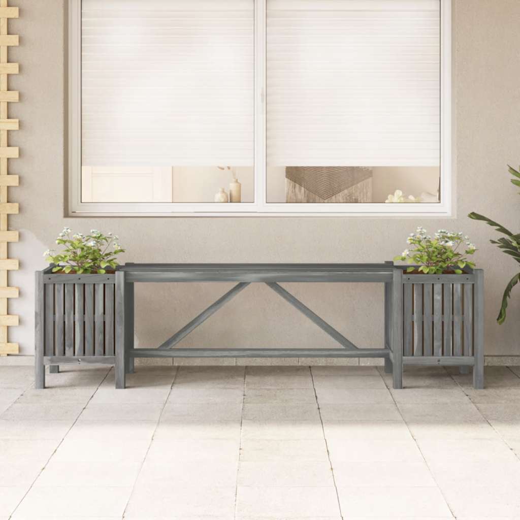 vidaXL Bancă de grădină cu 2 jardiniere, 150 cm, gri, lemn de acacia vidaXL Bancă de grădină cu 2 jardiniere, 150 cm, gri, lemn de acacia