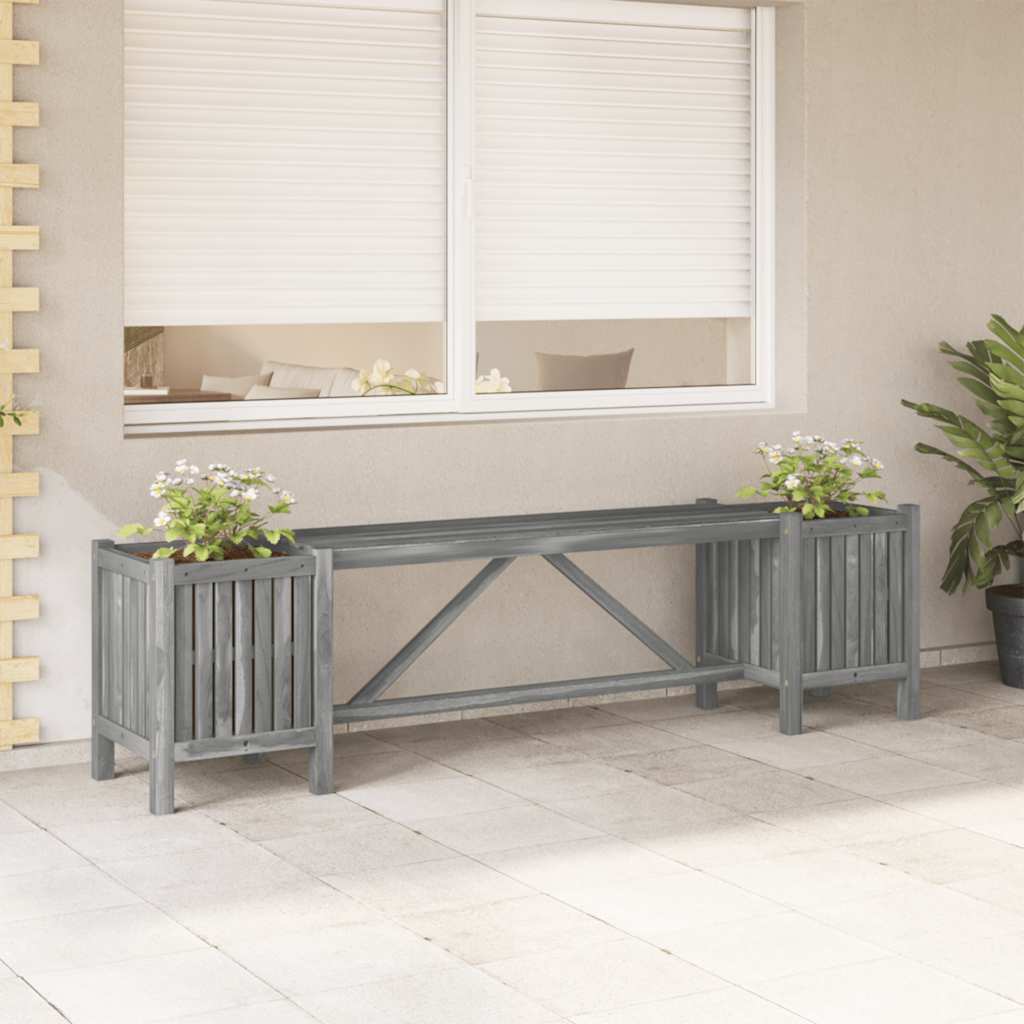 vidaXL Bancă de grădină cu 2 jardiniere, 150 cm, gri, lemn de acacia vidaXL Bancă de grădină cu 2 jardiniere, 150 cm, gri, lemn de acacia