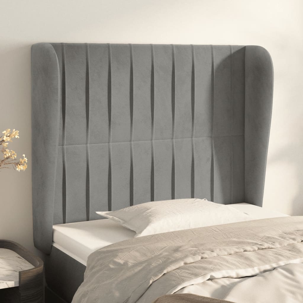 vidaXL Tăblie de pat cu aripioare gri deschis 103x23x118/128cm catifea