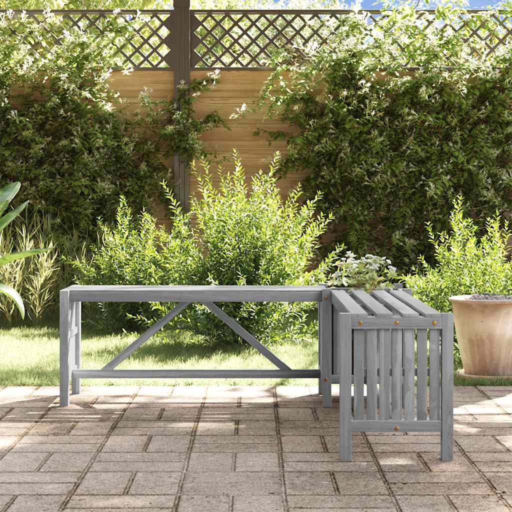 vidaXL Bancă grădină de colț cu jardinieră 117cm gri lemn masiv acacia